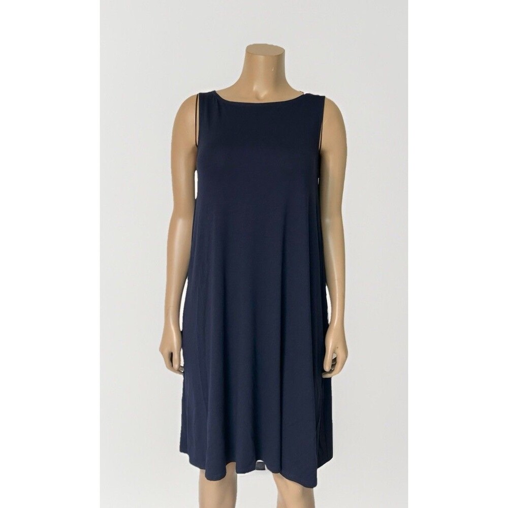 NWT Eileen Fisher Tank Dress Viscose Jersey Sleeveless Navy Blue Small